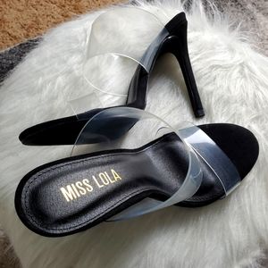 Black Stiletto Mule With PVC Twin Straps